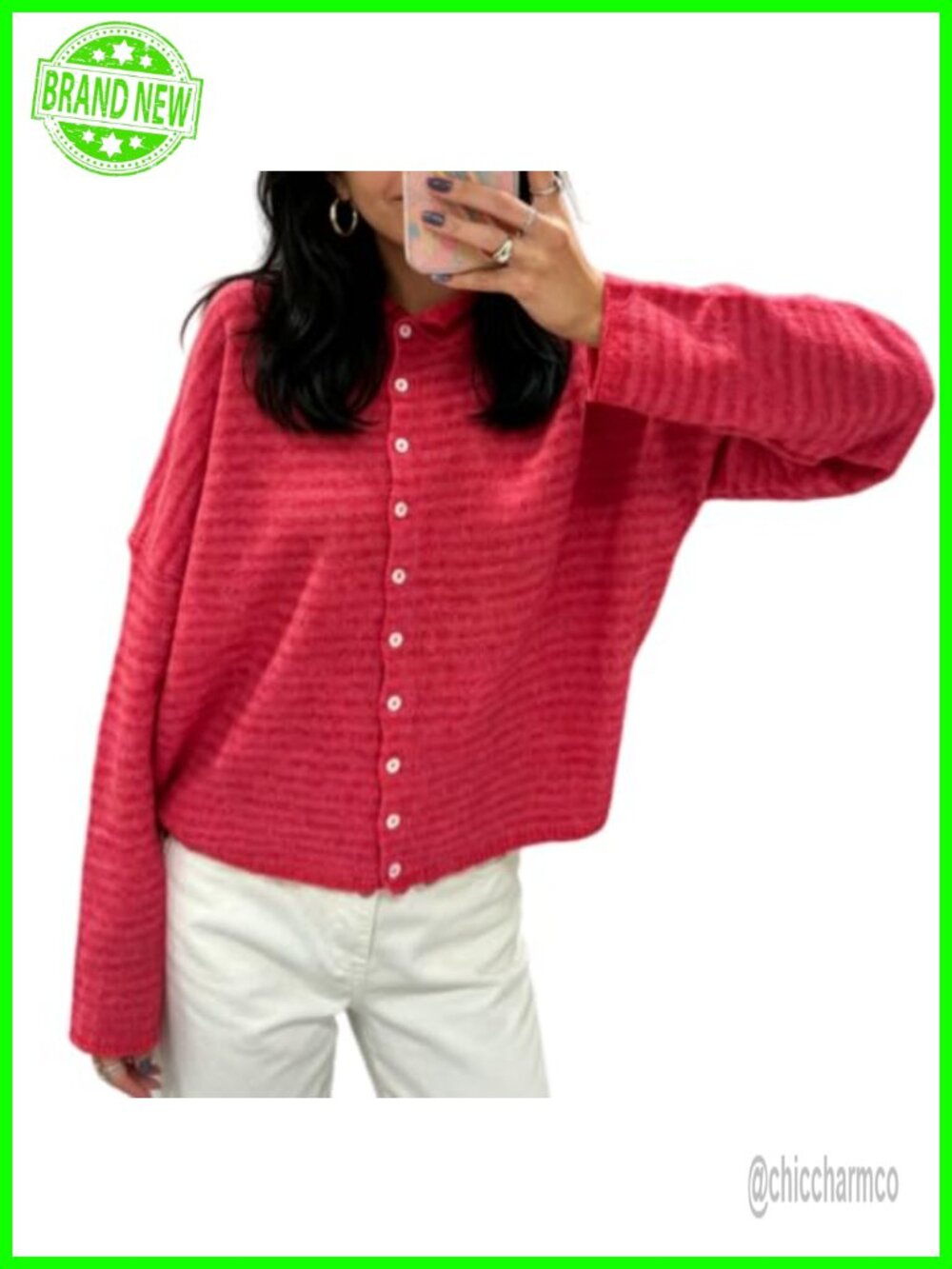 Women Knit Cardigan Sweater Button Down Loose Top Long Sleeve